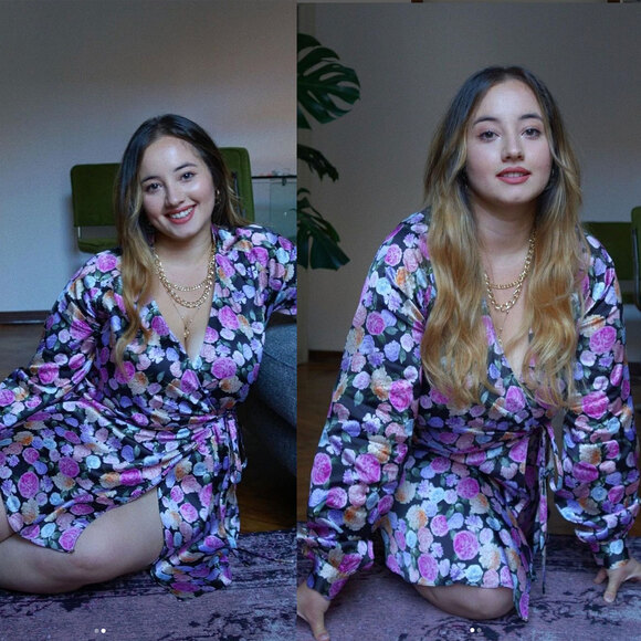 ART DEALER NWT Margot Ruched Floral Print Satin Wrap Mini Dress Size L - Picture 6 of 16